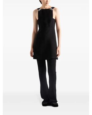 Prada Black Embroidered Cady Mini Dress Crystal Bow Cocktails Evening Gown 38